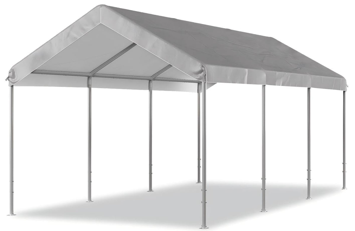 Aoxun Carport 10x20 ft Heavy Duty Carport Canopy, Adjustable Height Potable Car Canopy for Cars, Boats, Trucks, Outdoor Carport Shelter Portable Garage with Reinforced Frame, Gray