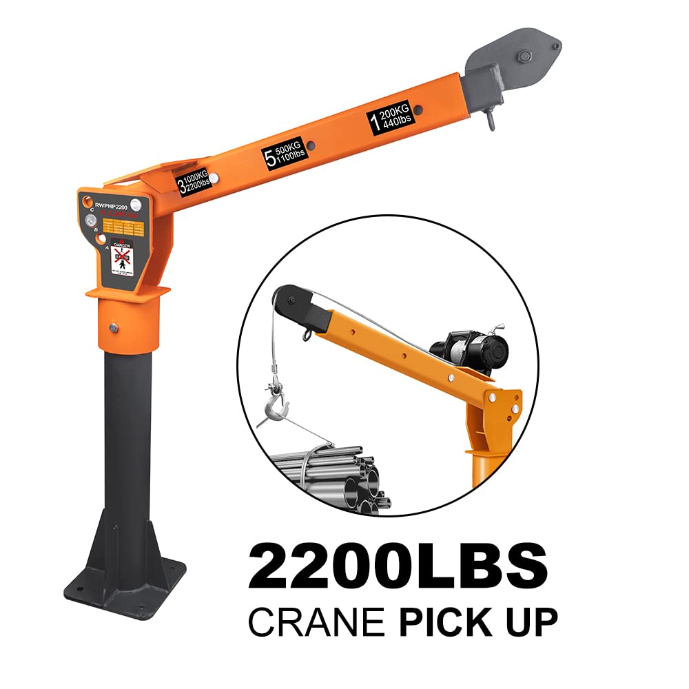ROCK-HULK 2200lb Folding Truck-Mounted Bed Crane - 5000lb Winch, Painted Steel Jib Hoist Lift for Pickups, 12V Electric/Hand Operated, Ideal for Farm, Construction, and DIY Loading