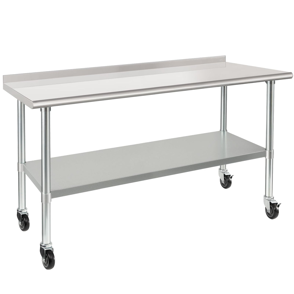 HARDURA Stainless Steel Table 24 x 60 Inches with Wheels Casters NSF Heavy Duty Commercial Prep Table with 2” Backsplash and Adjustable Undershelf for Restaurant Kitchen Home and Hotel