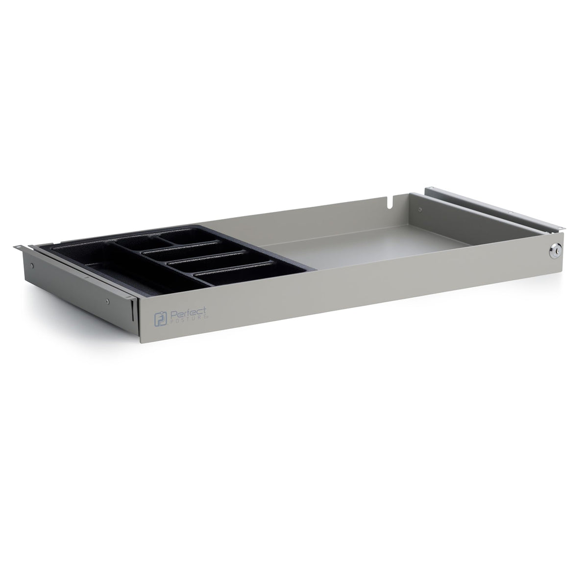 Perfect POSTURE Max Under Desk Storage Drawer – Large Desk Drawer with Lock for Regular & Sit-Stand Standing Desks, Gray (13" x 26.5")