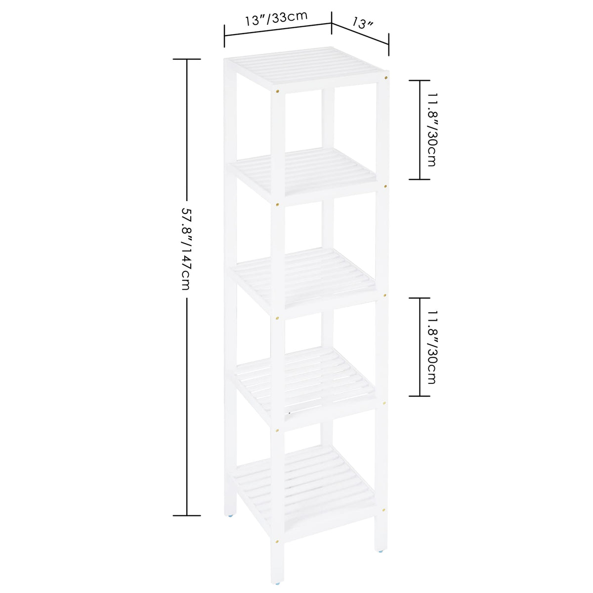 SMIBUY Bathroom Storage Shelf, 4-Tier & 5-Tier Bamboo Rack Organizer, Multifunctional Shelving Unit for Living Room Bedroom Kitchen (White)