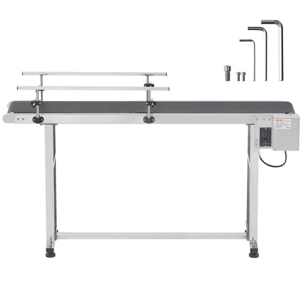 VEVOR Belt Conveyor, 59 x 15.7 inch ConveyorTable, Heavy Duty Stainless Steel Motorized BeltConveyor for Inkjet Coding Applications Powered PVCBelt Anti-Static Adjustable Speed (Double Guardrail)
