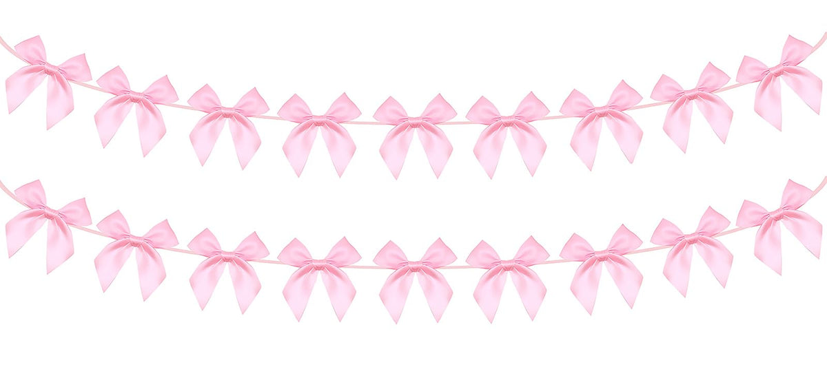 2pcs Pink Bow Garland Banner, Pink Ribbon Bow Party Decorations for Baby Shower Girls Bow Coquette Birthday Party Decor