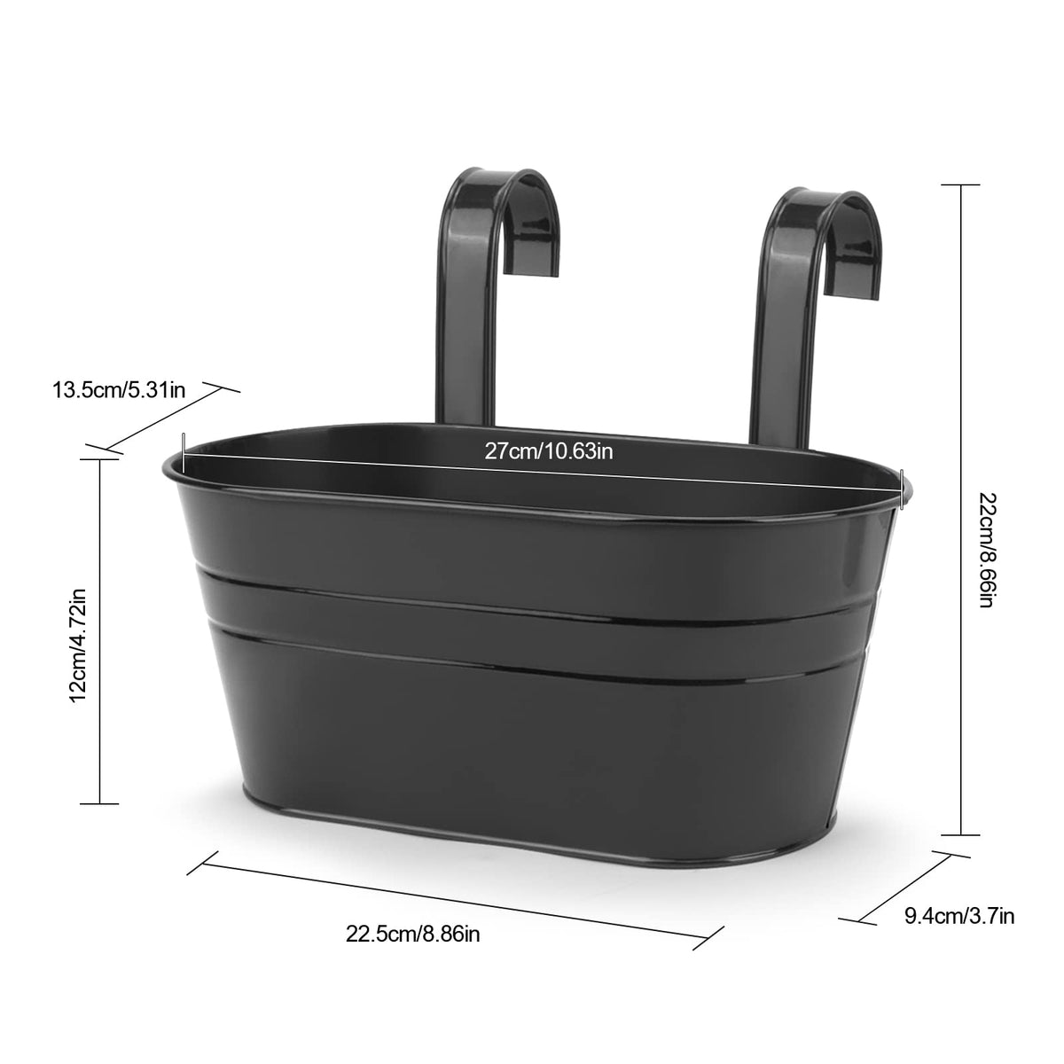 OGIMA 4pcs Hanging Flower Pots, Metal Iron Wall Planter Indoor/Outdoor for Railing Fence Balcony Garden Home Decoration with Detachable Hooks