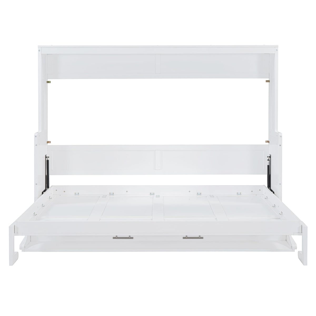 Ball & Cast Horizontal Murphy Bed Queen Size,Hidden Folding Wall Bed Frame with Hydraulic Lift&Desk,Wood Cabinet Platform Bed can be Folded into Desk,Space Saving for Bedroom,Guest Room,White