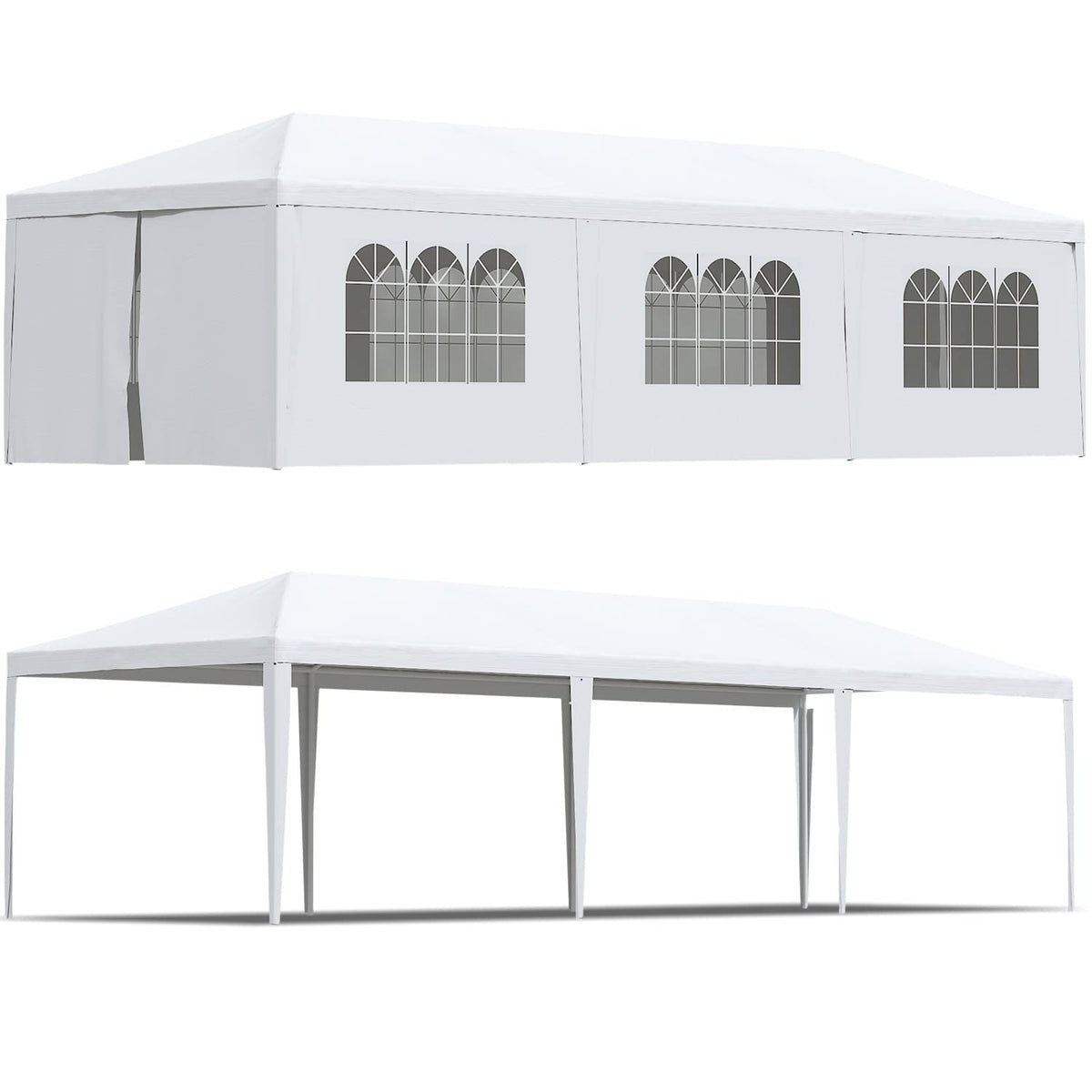 Greesum 10x30 Outdoor Canopy with with 6 Side Removable Walls, Upgrade Patio Camping Heavy Duty Gazebo Shelter for Party Wedding BBQ Events, Waterproof Tent, White