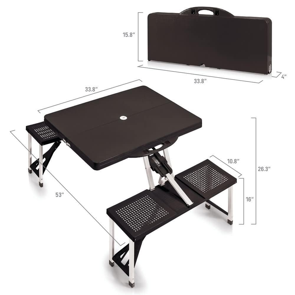 PICNIC TIME NCAA Mississippi State Bulldogs Football Field Folding Picnic Table - Camping Table - Outdoor Table with Umbrella Hole, (Black)