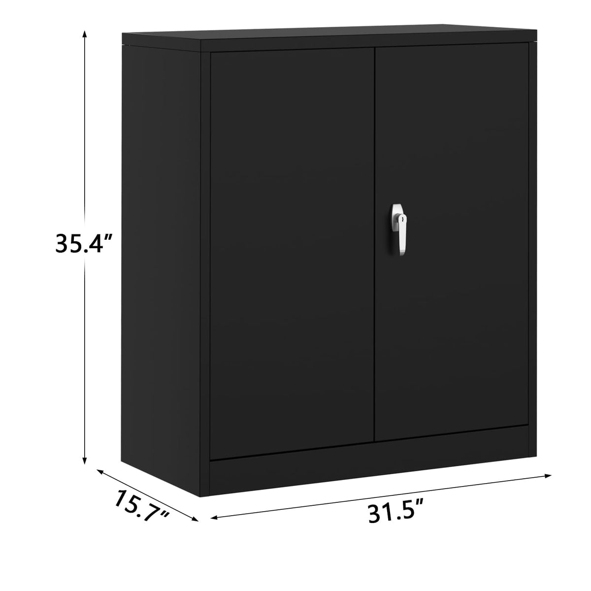 Garage Tool Storage Cabinet with Lock, 35 Inch Heavy-Duty Steel Metal Cabinet with 2 Adjustable Shelves, Rust-Resistant Powder-Coated Office Workshop Utility Storage Organizer for Tools, Black