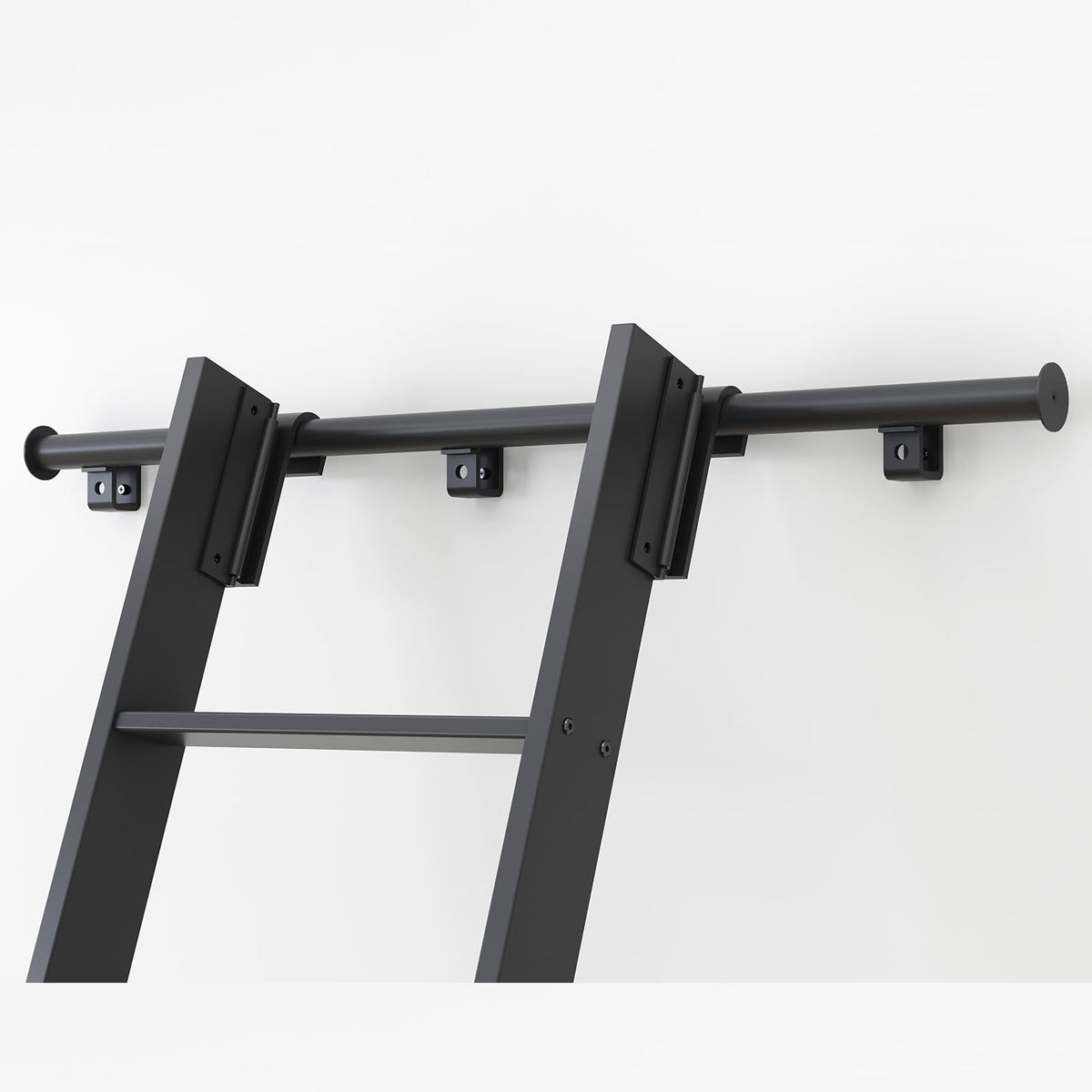 Fredbeck Aluminium Rolling Library Step Ladders 108" with 12FT Sliding Hardware Track Kit for Kitchen,Loft,Warehouses,Bookstore,attic,Metal Black