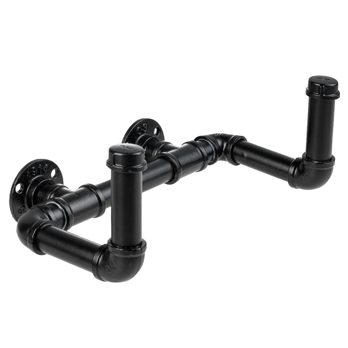 MyGift Wall Mounted Garden Water Hose Hanger, Industrial Matte Black Metal Hanging Waterhose Reel Holder Storage Rack with Decorative Dual Pipe Fittings