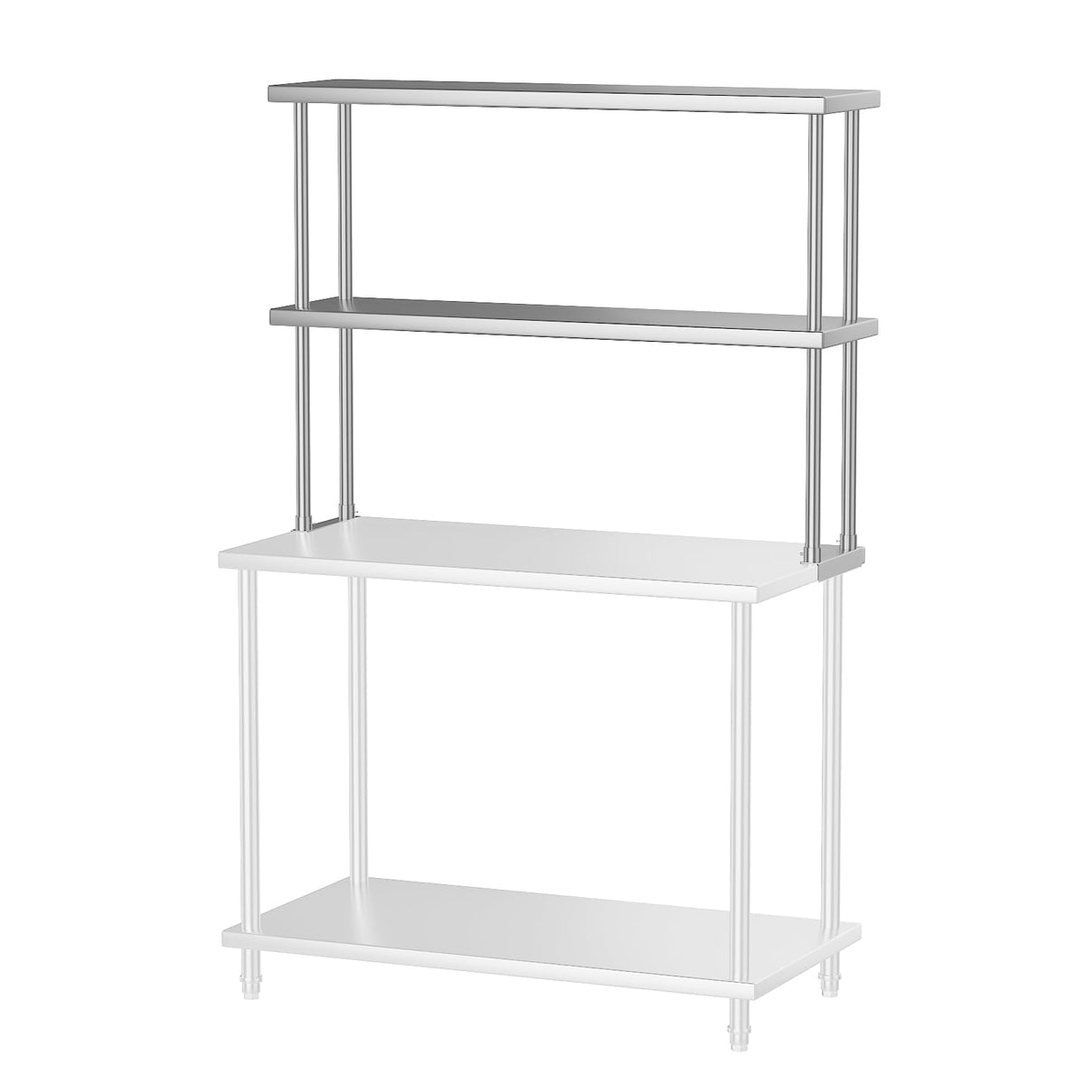GarveeHome Heavy Duty Stainless Steel Double Overshelf for Commercial Kitchen - 2-Tier Adjustable Shelf (12 in x48 in) - 360 LB Capacity - Restaurant Prep Table, Workbench, Home & Garage Storage Rack