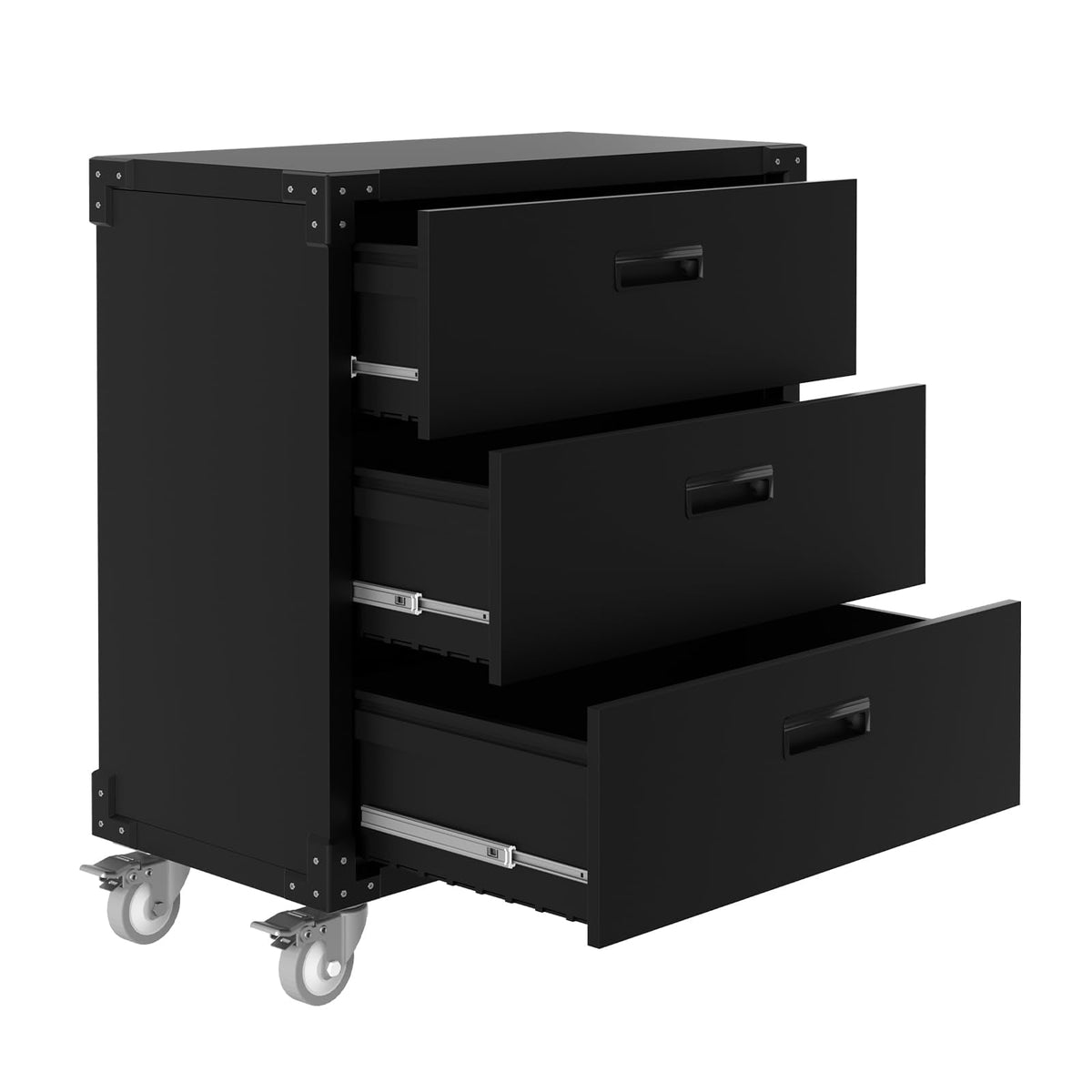3-Drawer Rolling Tool Cabinet, Heavy Duty Metal Storage Cabinet on Wheels, Mobile Tool Chest Cart for Garage, Workshop, Warehouse, Office, Basement, Black, 31.5"W x 16.5"D x 35.4"H, Assembly Required