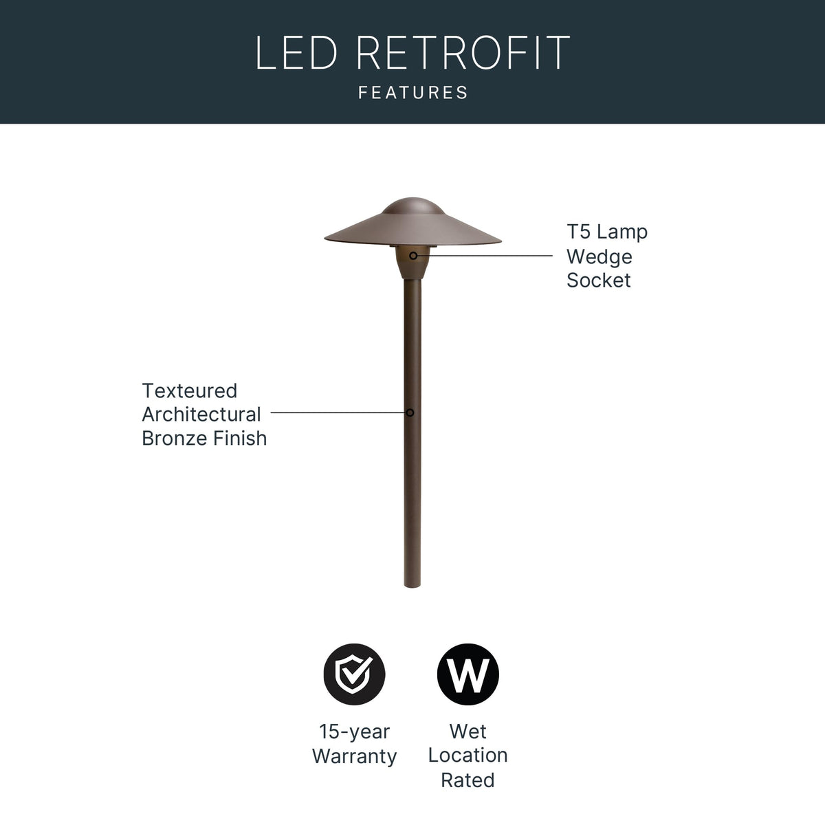 Kichler 8" Outdoor LED Path Light in Textured Architectural Bronze , 12V Adjustable Exterior Dome Light, (8.25" W x 21" H), 15310AZT