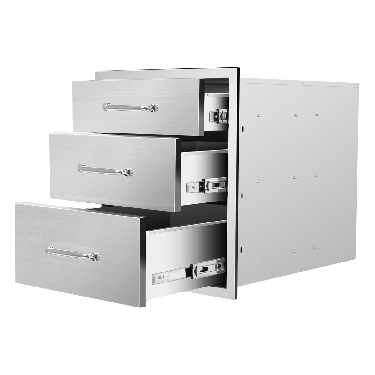 SGOLAN Outdoor Kitchen Drawers 18" W x 21" H x 23" D Flush Mount Triple BBQ Drawers with Chrome Handle Stainless Steel Drawer for Outdoor Kitchen Island, Patio Grill Station