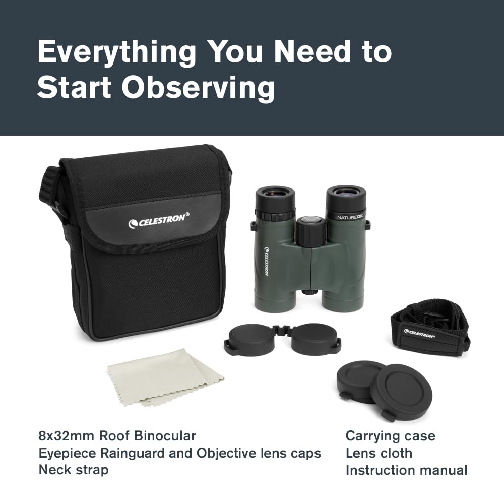 Celestron - Nature DX 8x32 Binoculars – Ideal for Birding and Outdoors – 32mm Objective Lenses – Wide 7.4° Field of View – BaK-4 Prisms – Fully Multi-Coated – Waterproof and Fogproof