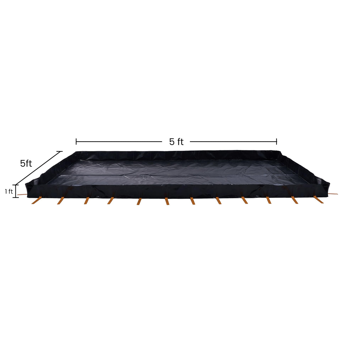 Spill Ready 5' x 5' x 12" Drive Over Spill Containment Berm - 30 oz PVC, 180 Gallon Sump - 0.75" Drain - Portable Oil, Fuel & Chemical Spill Control Berm | Black, Quick & Easy Setup