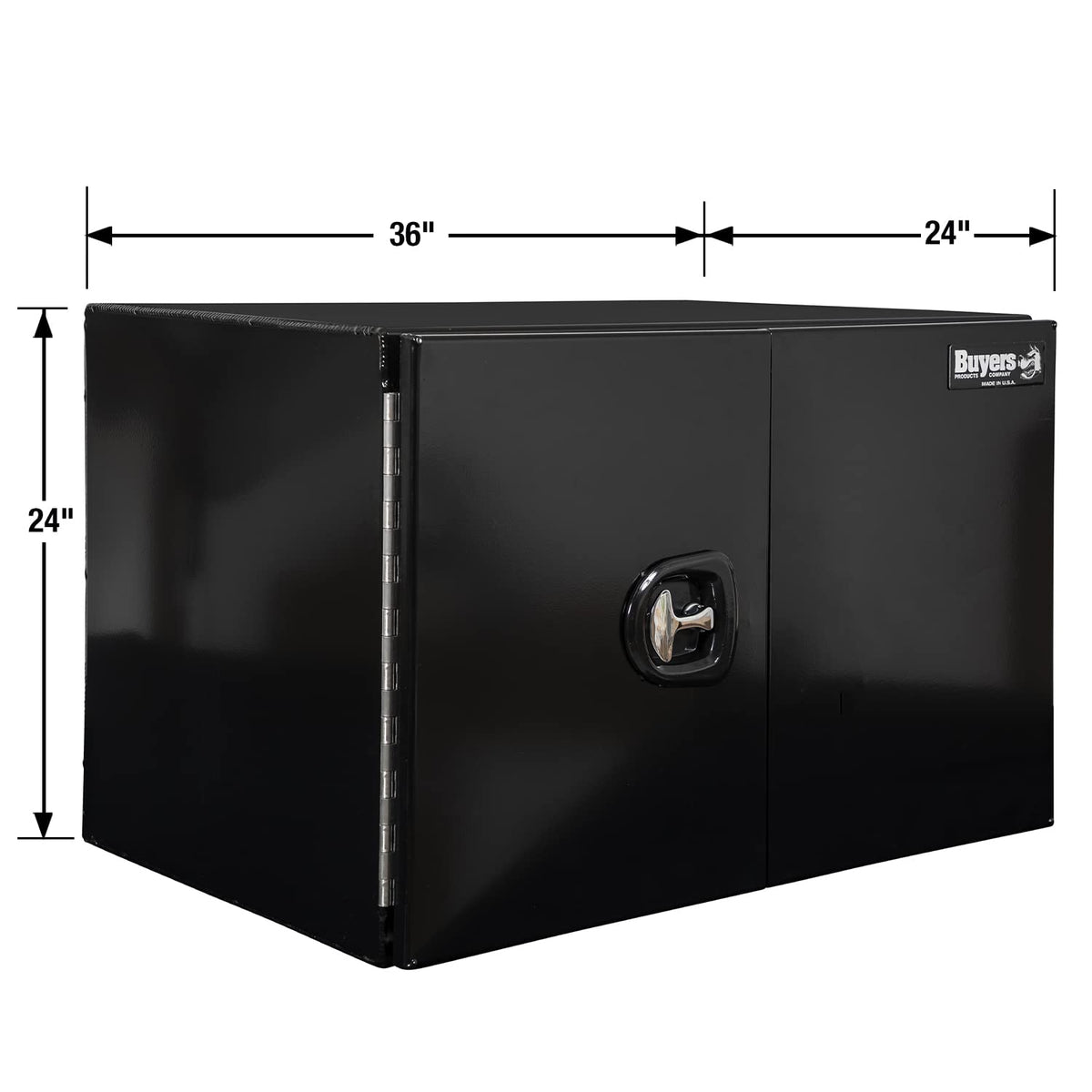 Buyers Products 1705835 Underbody Tool Box With Barn Door, 24x24x36 Inch, Black Powder-Coated, Made in USA, .100 inch Smooth Aluminum, 3-Point Locking, Truck Storage Toolbox For Work Vehicles