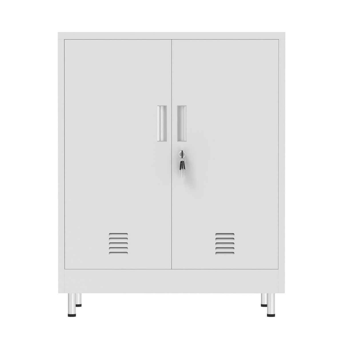 JINGUR Metal Storage Cabinet with Locking Doors and 2 Adjustable Shelves, Lockable Storage Cabinet for Home Office Garage Pantry Living Room (White)
