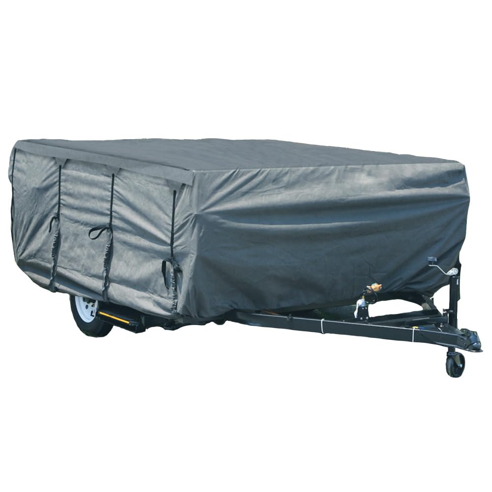 GEARFLAG Pop-up Folding Camper Cover Reinforced Windproof Side-Straps Fits 12'-14', Anti-UV Water-Resistance Heavy Duty Triple Layers for Trailer RV (Fits 12' - 14')