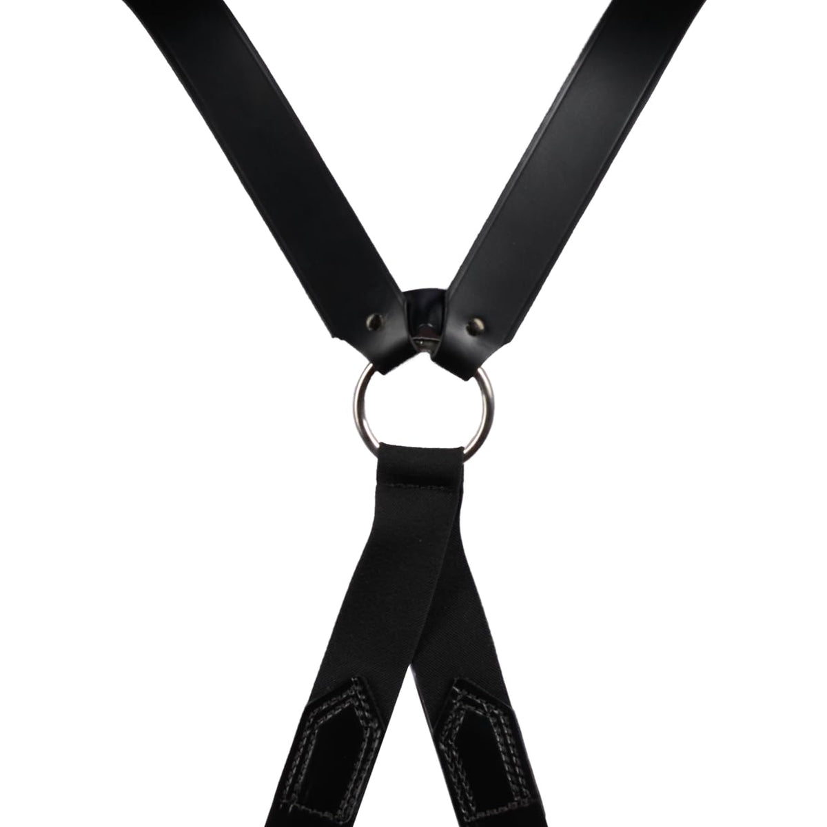 JAY-PEE Firefighter Leather Suspenders with Loop Attachment - Full Grain Black Leather, 4-Point Connection Adjustable Straps