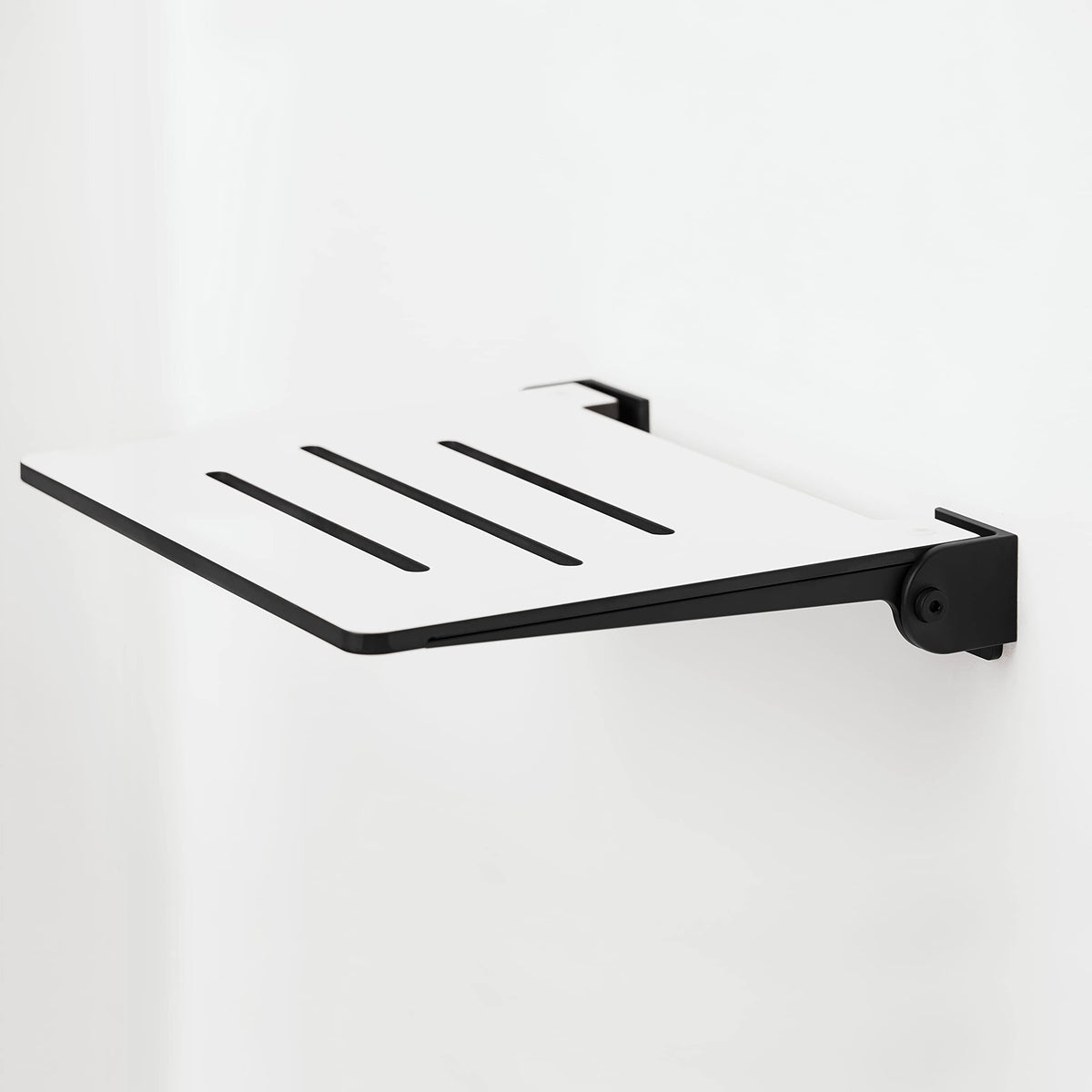 Seachrome 18 inch Silhouette Slimline Folding Wall Mount Shower Bench Seat, White Seat with Matte Black Frame