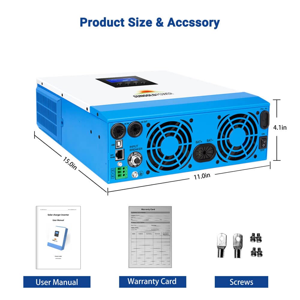 3000W DC 24V Solar Inverter with 60A MPPT Solar Charger (MPPT Voltage Range 30-90Vdc), 40A AC Battery Charger,120V AC Output All in One Pure Sine Wave Inverter Manufactured by SunGoldPowerCo.,Ltd