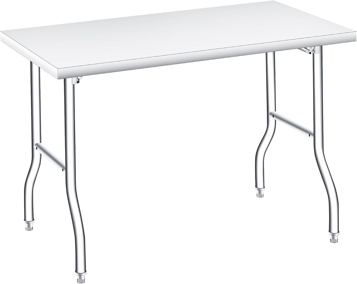 EliteEdge 48x30 in Folding Stainless Steel Table, 600 LB Capacity, Portable Metal Prep Workbench, No Assembly Required, for Kitchen, Laundry, Restaurant, Camping, Bar, Garage, Heavy Duty