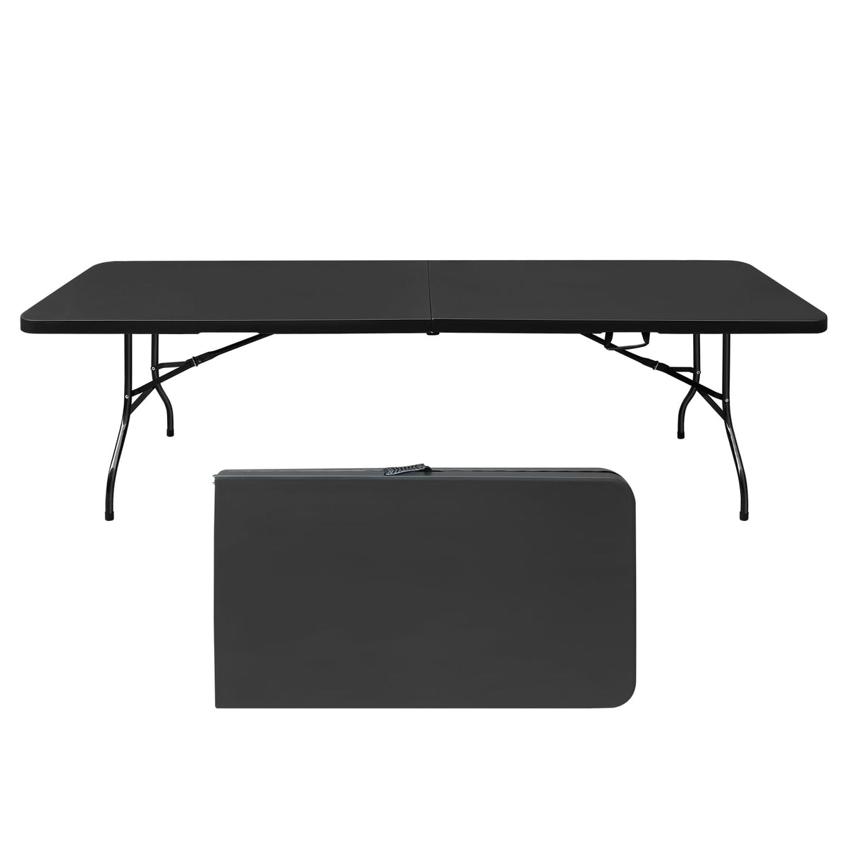 SculPong 8 FT Folding Table with Carry Handle, Portable Fold-in-Half Plastic Table, Rectangle Foldable Table for Indoor/Outdoor Black