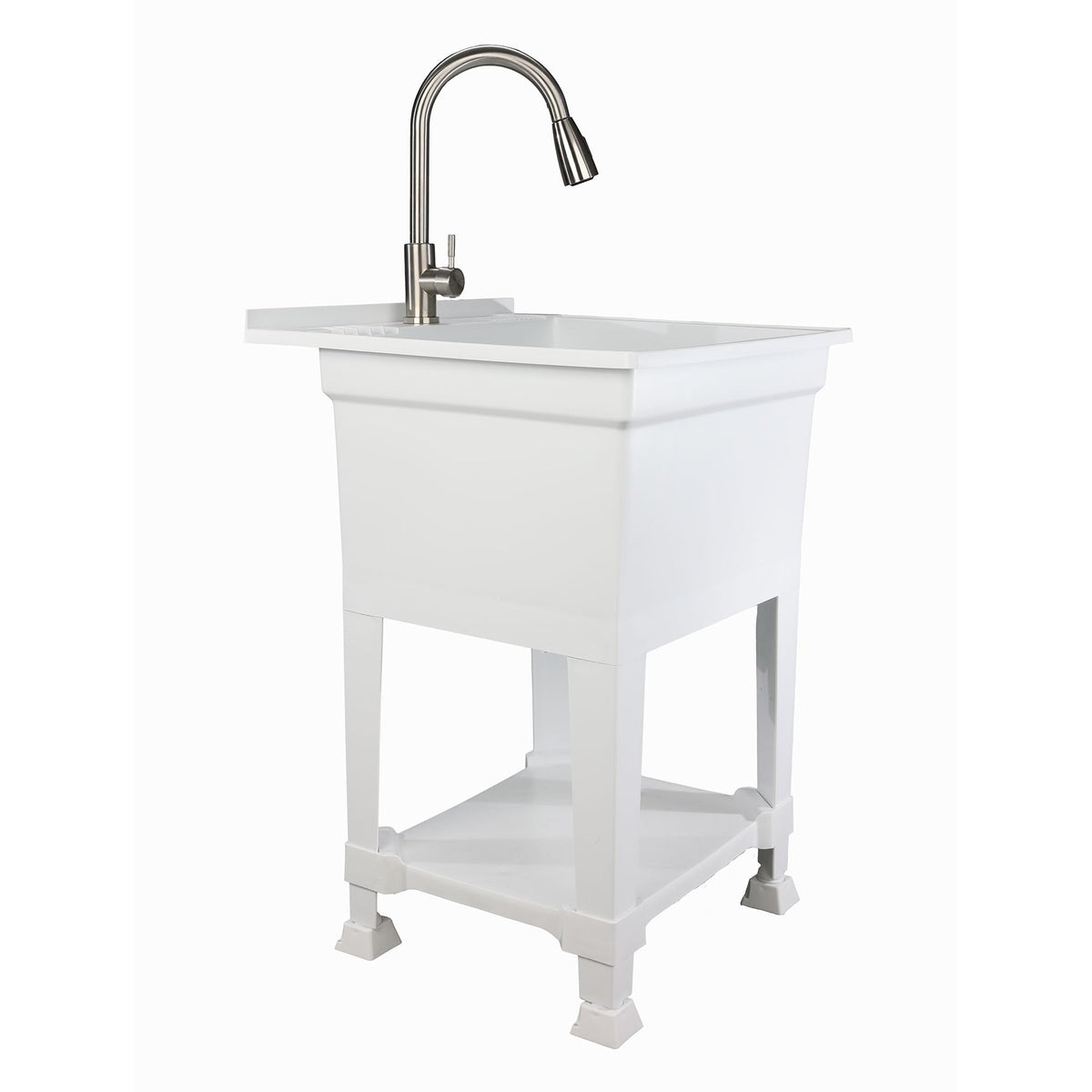 UTILITYSINKS Freestanding Utility Tub Sink with Quick Connect Drain, 24 x 24", White - Portable and Compact Sink with Faucet for Outdoor Kitchen, Laundry Room, Garage, and Basement
