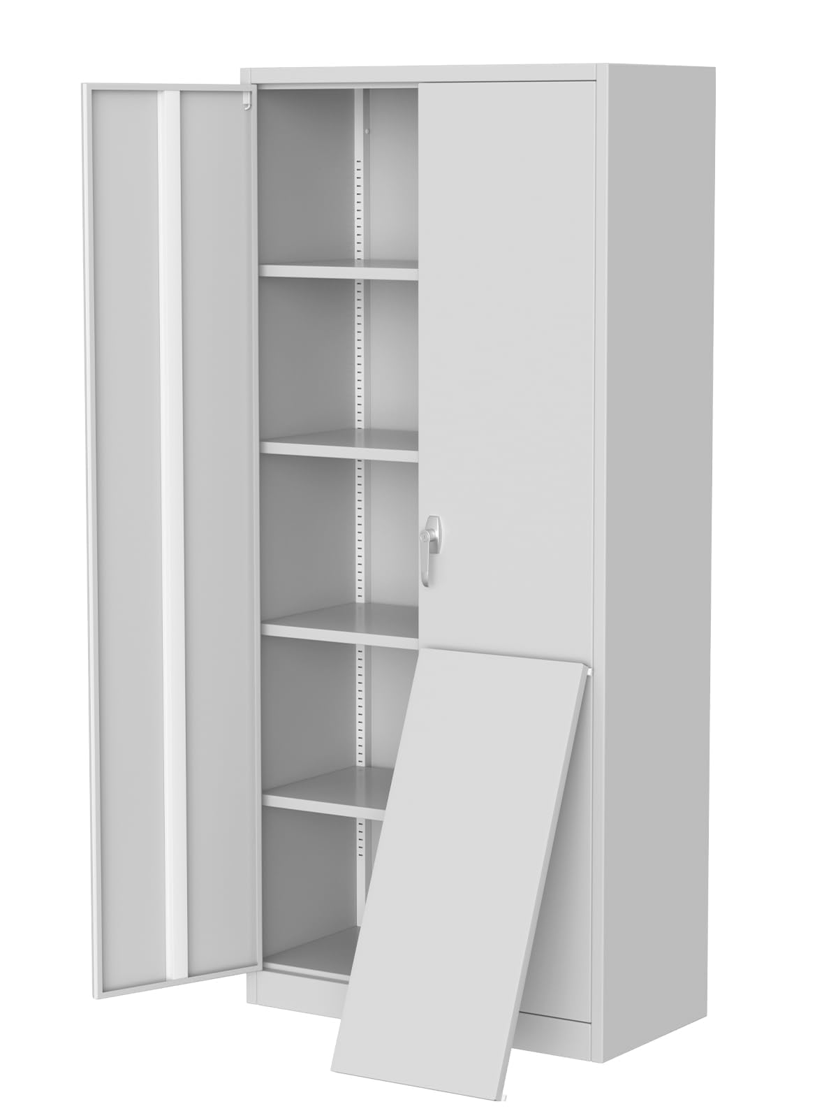 MegaChoice 71" Metal Garage Storage Cabinet with 2 Doors and 4 Adjustable Shelves, Steel Lockable File Cabinet, Locking Tool Cabinets for Pantry, Garage, Office, Shop, Organization, Etc, White
