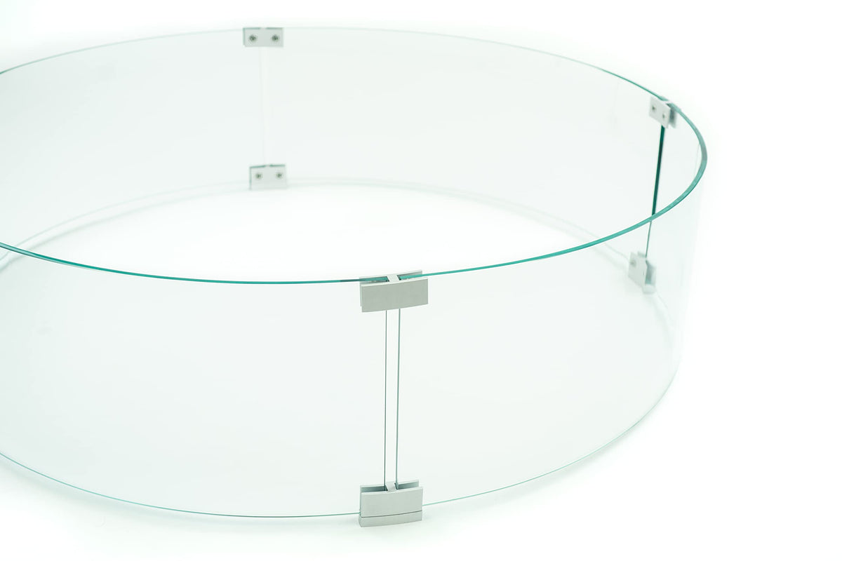 AMS Fireplace 32" Round Fire Pit Glass Wind Guard | Clear Tempered Glass Flame Protective Pane. Wind Resistant with Aluminum Corner Bracket