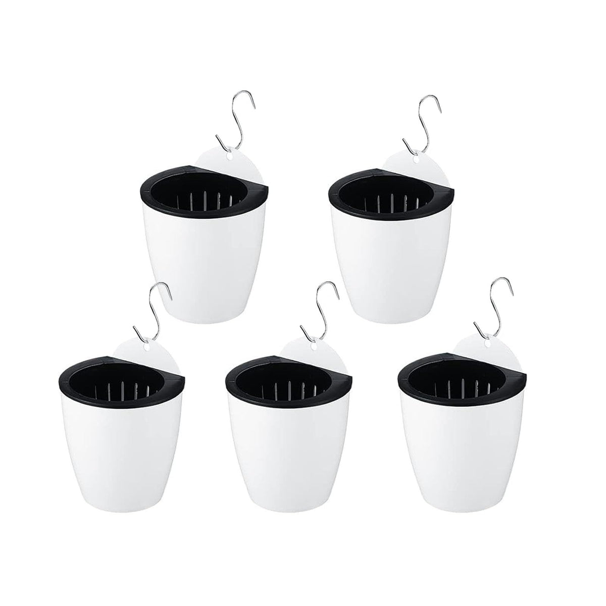 Spotact PP Plants Pots for Indoor Outdoor Gardening Hanging Self-Watering Flower Pots with Drainage Holes, Modern Planters for Houseplants Succulents Herbs (5, Medium)