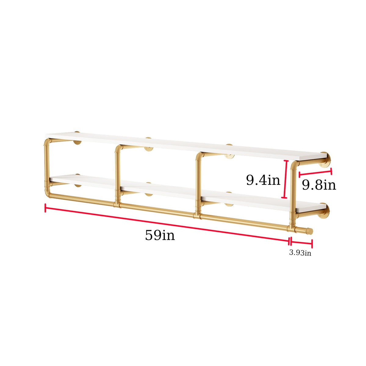 ORSENIGO Industrial Pipe Clothing Rack with Shelves, Gold Wall Mounted Clothes Rack for Home Retail