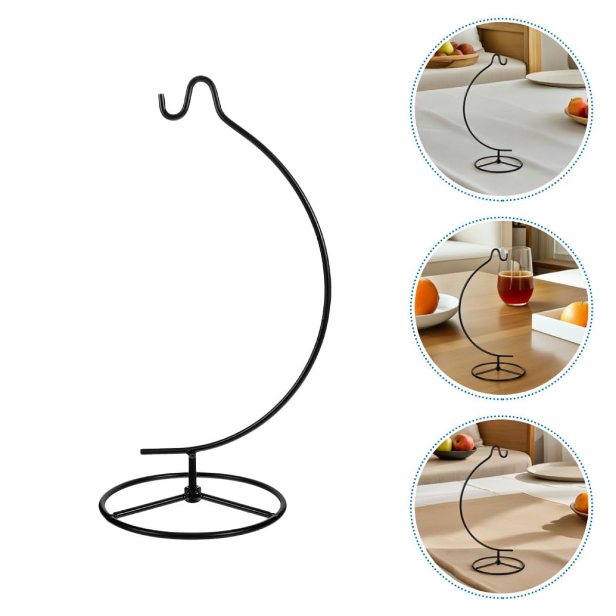 CONGARTENO Iron Hook Rack and Air Plant Planter Holder, 2Pcs Moon-Shaped Hanging Stand with Glass Ball Holder, Black Iron Pot Hanger for Home Décor and Indoor Plant Display