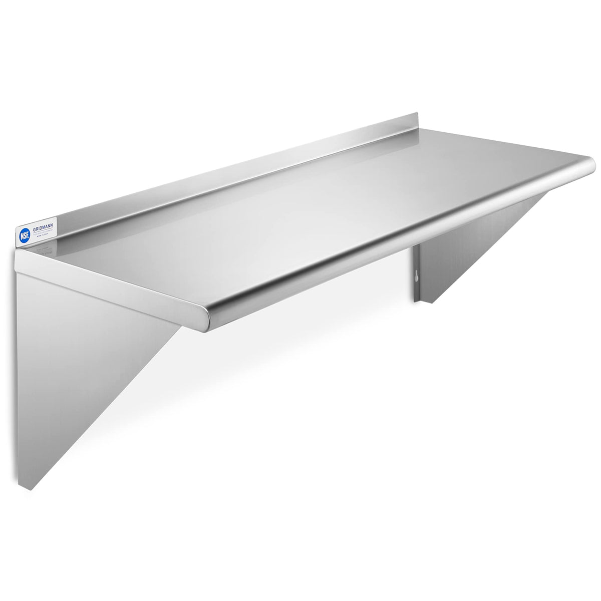 GRIDMANN 18" x 48" Stainless Steel Wall Mount Shelf with Backsplash, Commercial Grade - NSF Certified 18 Gauge Shelving for Restaurant, Kitchen, Utility Room, Garage