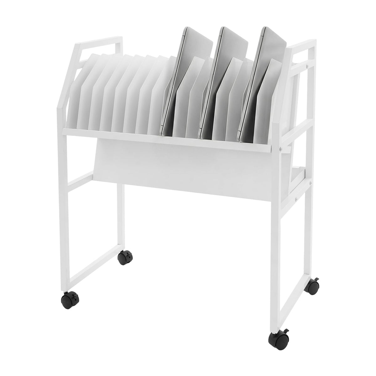 Charging Cart with Removable Dividers, 16 Device Mobile Open Charging Station with 4 Universal Wheels, Office and Classroom Rolling Storage Carts for Chromebook, Tablet and Laptop