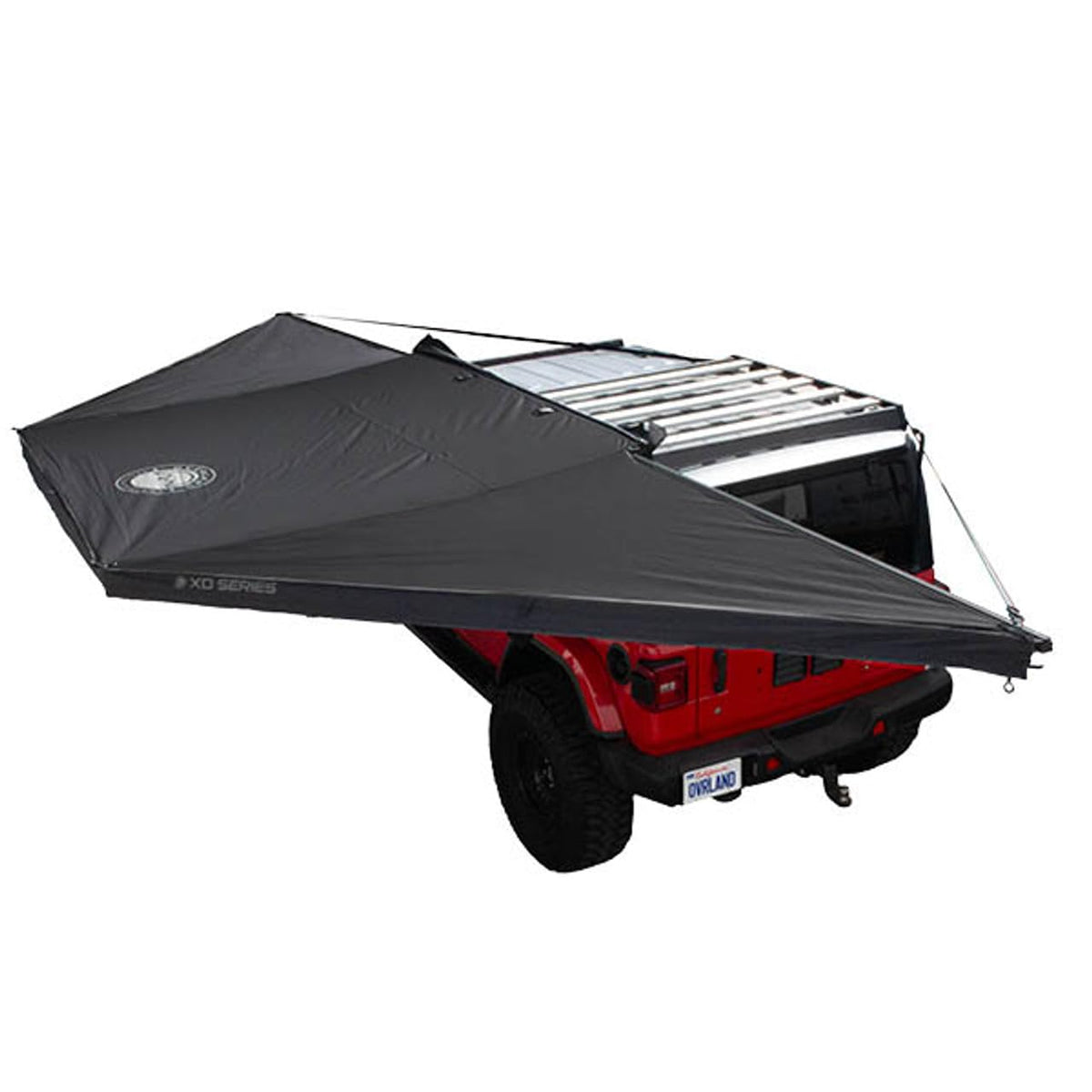 Overland Vehicle Systems 19609927 XD Nomadic 180 Degree Awning Universal with Integrated LED Lights and Black Out | 88 Sq Ft of Coverage | Black Fabric and Travel Bag Included | Weather-Resistant