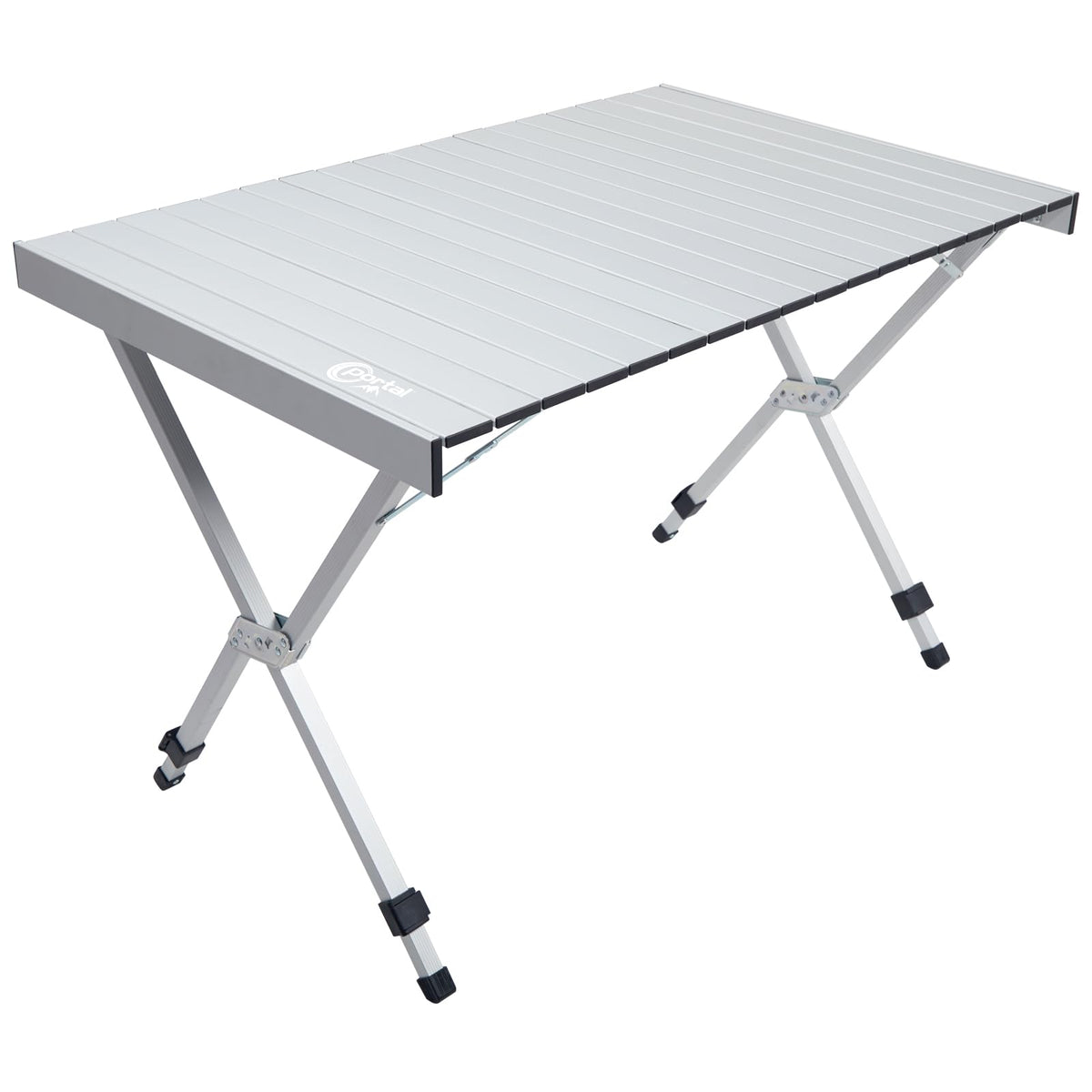 Portal Folding Outdoor Camping Table with Adjustable Height, Aluminum Roll-Up Top and Carry Bag, Big Large Portable Tables for Picnic, BBQ and Tailgating, Silver