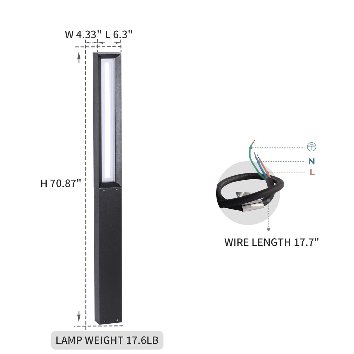 Linkmoon Landscape Path Light, 71" Modern Outdoor LED Pathway Lights, IP65 Waterproof Bollard Lighting for Yard, Driveway, Lawn, Courtyard & Garden Decoration