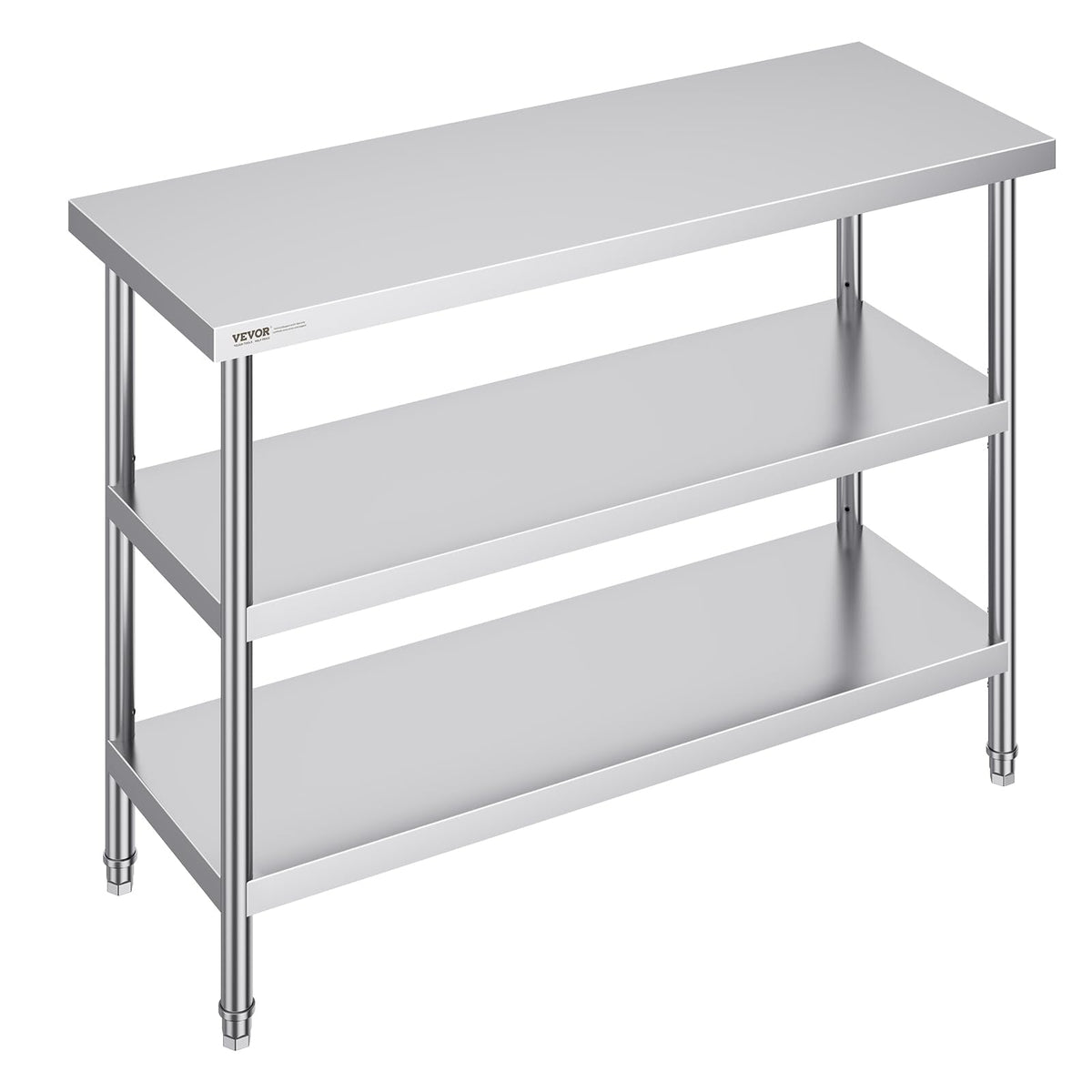 VEVOR Stainless Steel Food Prep Table, 18 x 48 x 34 Inch Commercial Kitchen Worktable, with 2 Adjustable Undershelf, Heavy Duty Prep Tables Metal Work Table for BBQ, Kitchen, Home, and Garage