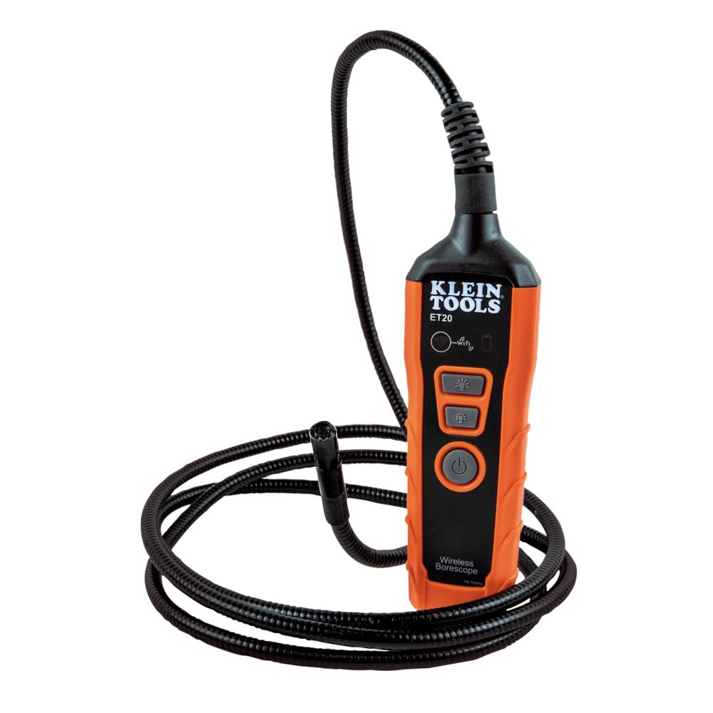 Klein Tools ET20 Wi-Fi Borescope, 9 mm 6-Foot Armored Waterproof Gooseneck Snake, LED Lights, Rechargeable Battery, Endoscope Inspection Camera