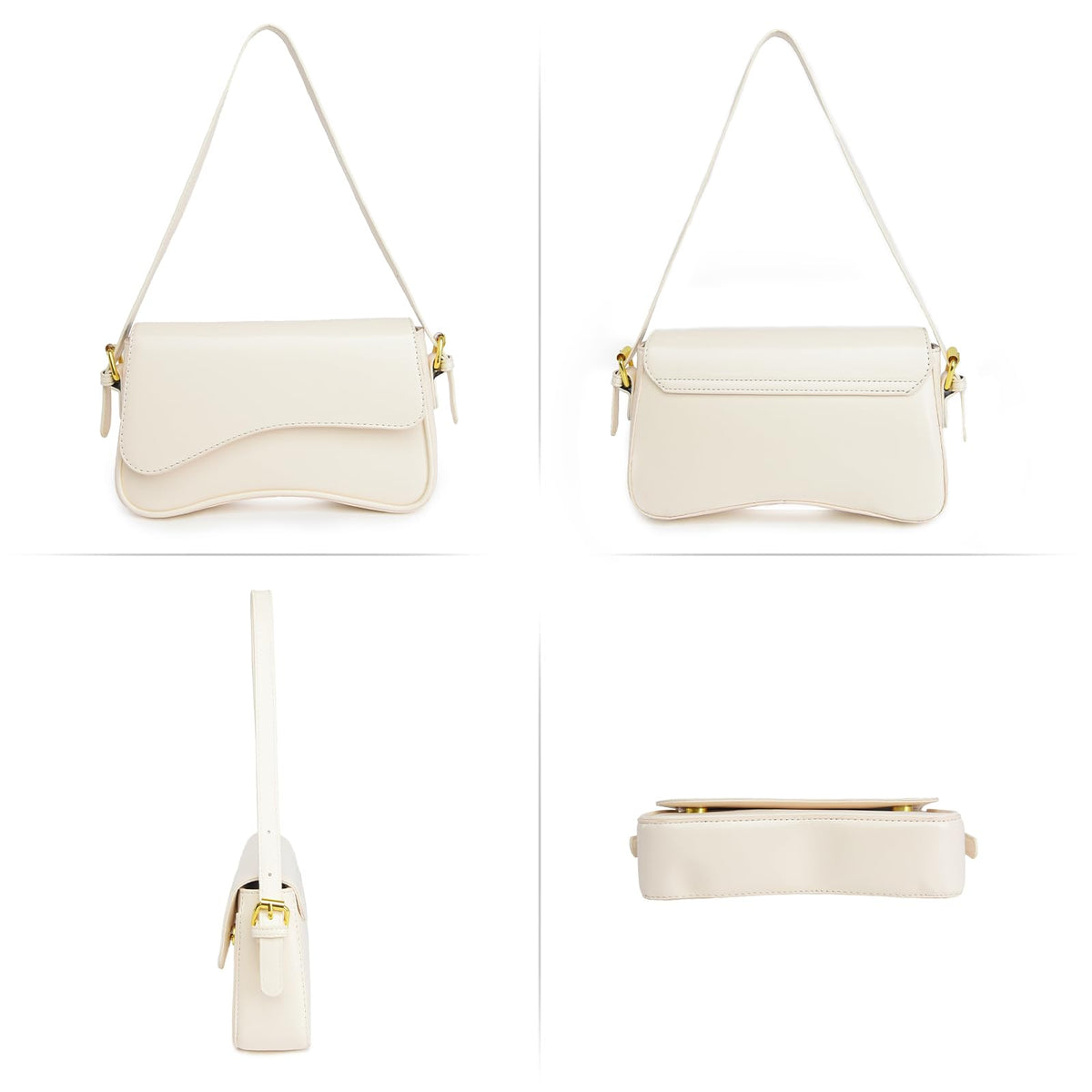 Shoulder Bag for women Clutch Purse Handbag PU Leather Tote Bag with 2 Removable Straps and Zipper Closure Crossbody Bags (A-White)