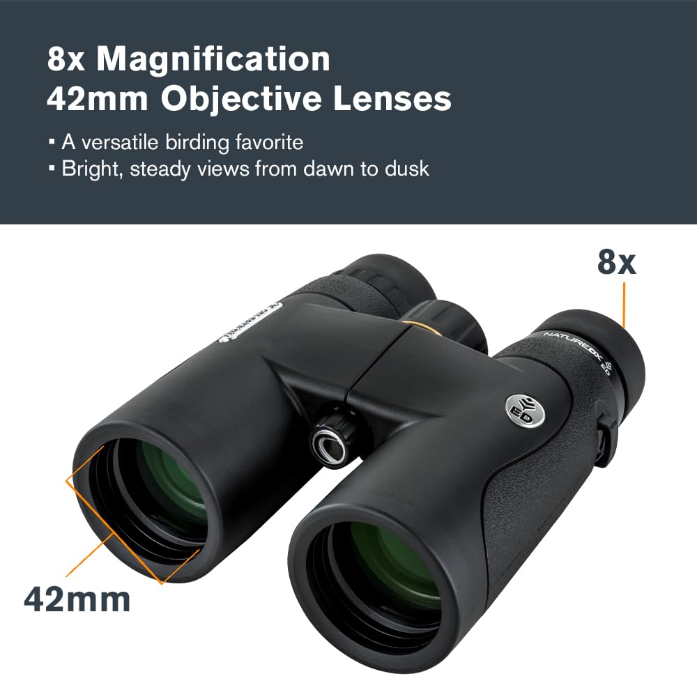 Celestron – Nature DX ED 8x42 Premium Binoculars – Extra-Low Dispersion Objective Lenses – Outdoor and Birding Binocular – Fully Multi-Coated with BaK-4 Prisms – Rubber Armored, Fogproof, Waterproof