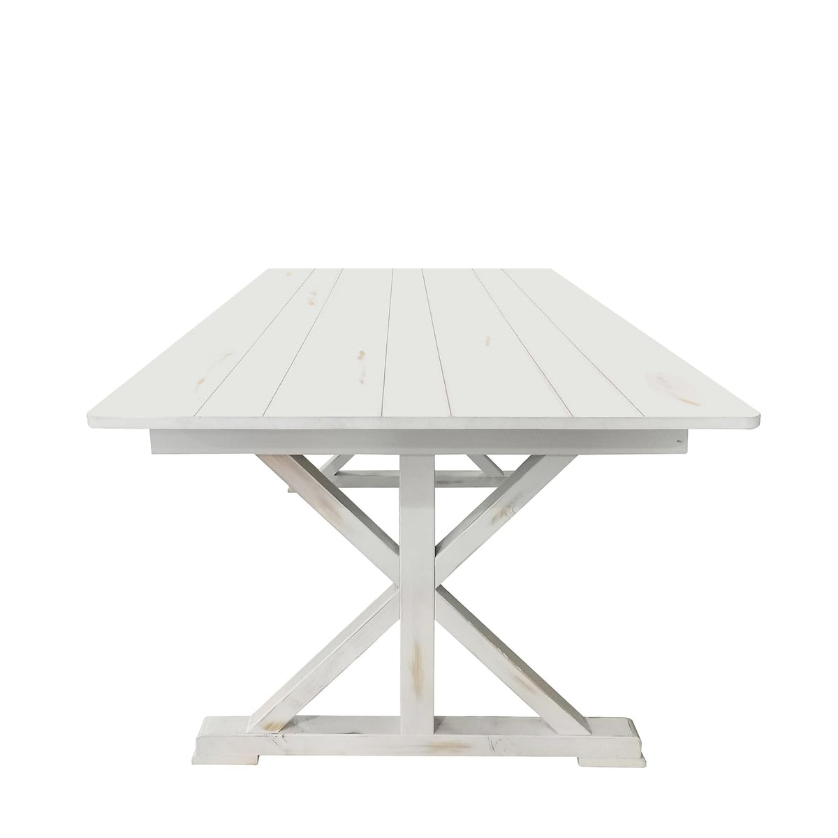 Flash Furniture Hercules Folding Farmhouse Dining Room Table with X Legs, Commercial Grade Rectangular Solid Pine Farm Table for 8, 7' x 40", Antique Rustic White