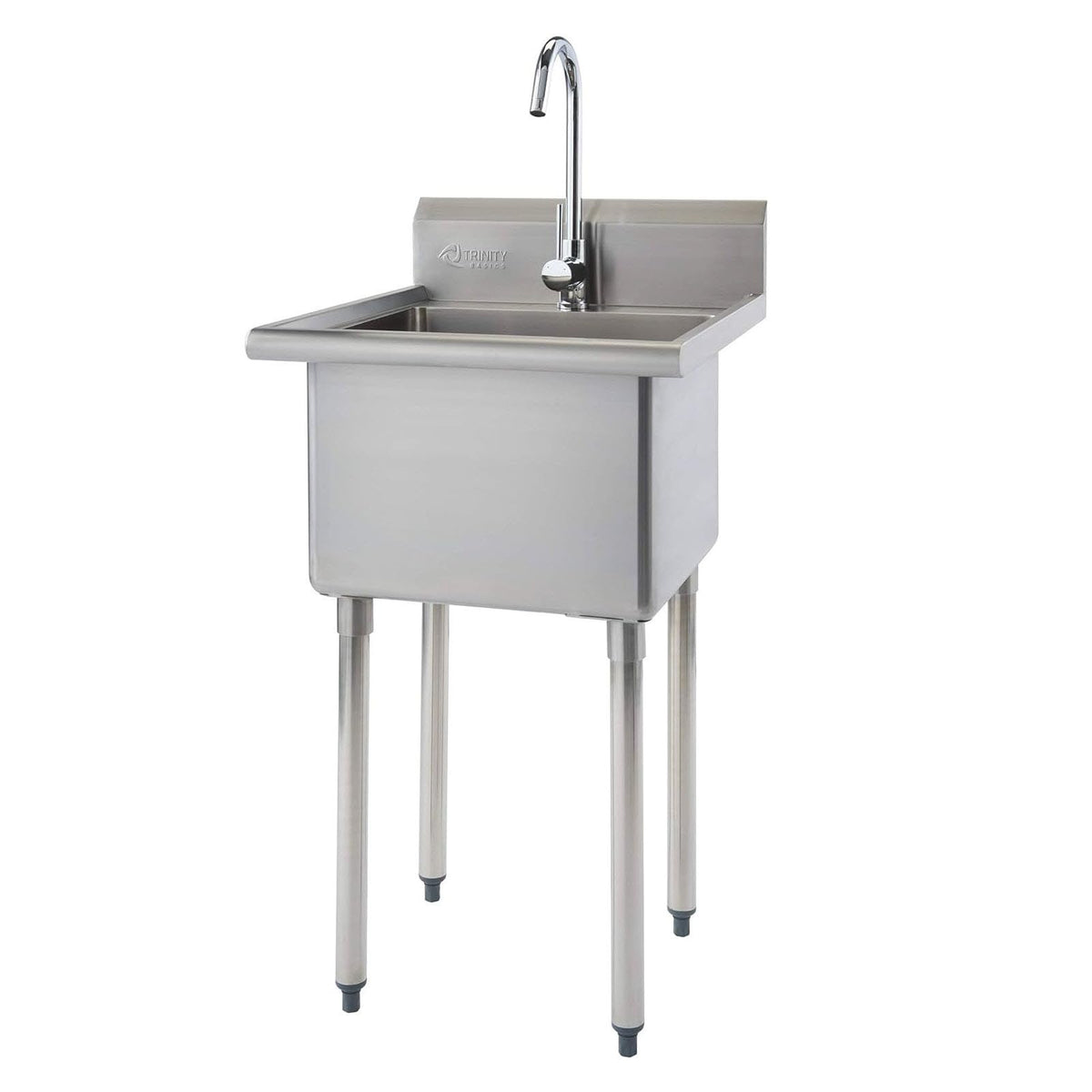 TRINITY BASICS 21.5in Freestanding Stainless Steel Utility Sink, NSF Sink For Laundry Room, Garage, Shop, Kitchen Prep, Food Truck, Dog Wash, with Hot/Cold Pullout Chrome Faucet, 21.5” x 24” x 49.2”