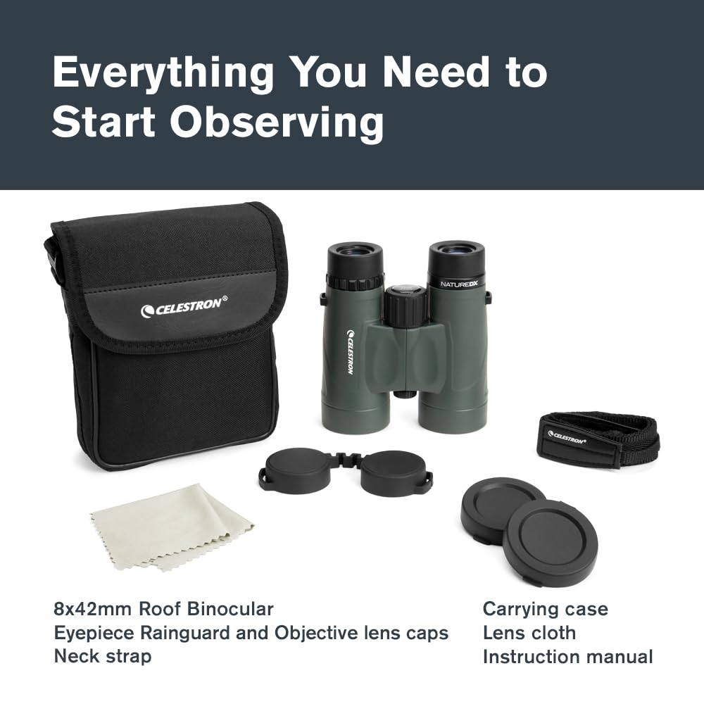 Celestron - Nature DX 8x42 Binoculars – Ideal for Birding and Outdoors – 42mm Objective Lenses – Wide 7.4° Field of View – BaK-4 Prisms – Fully Multi-Coated – Waterproof and Fogproof