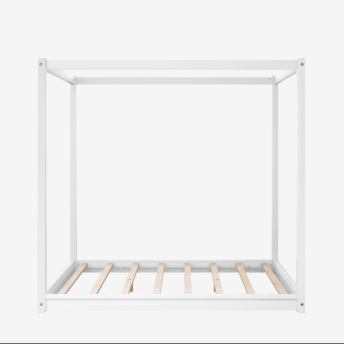 Merax Wooden Canopy Platform Bed Frame Queen Size Floor Bed/Mattress Foundation with Slat Support White