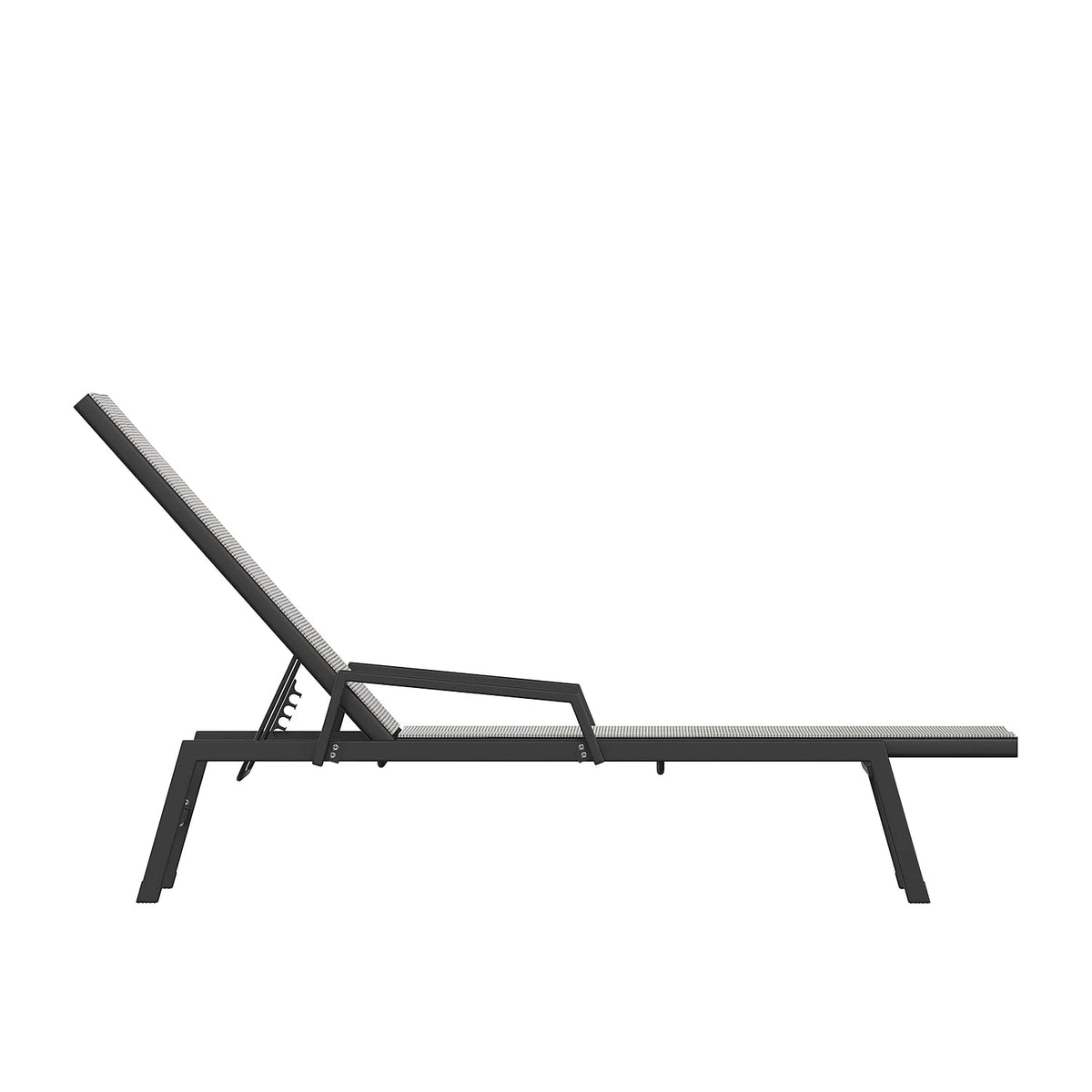 Flash Furniture Brazos Set of 2 Adjustable Chaise Lounge Chairs with Arms, All-Weather Outdoor Five-Position Recliners, Black/Gray