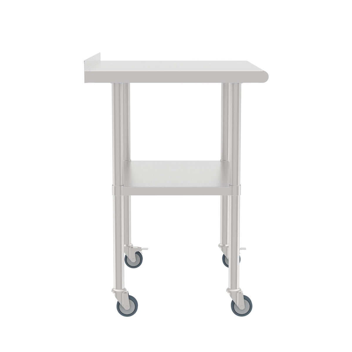 STEELBUS Stainless Steel Work Table with Back Panel,Undershelf and Casters,Commercial Prep Table for Kitchen, Restaurant,Garage,Workshop,NSF Certified,Durable,Scratch & Rust Resistant