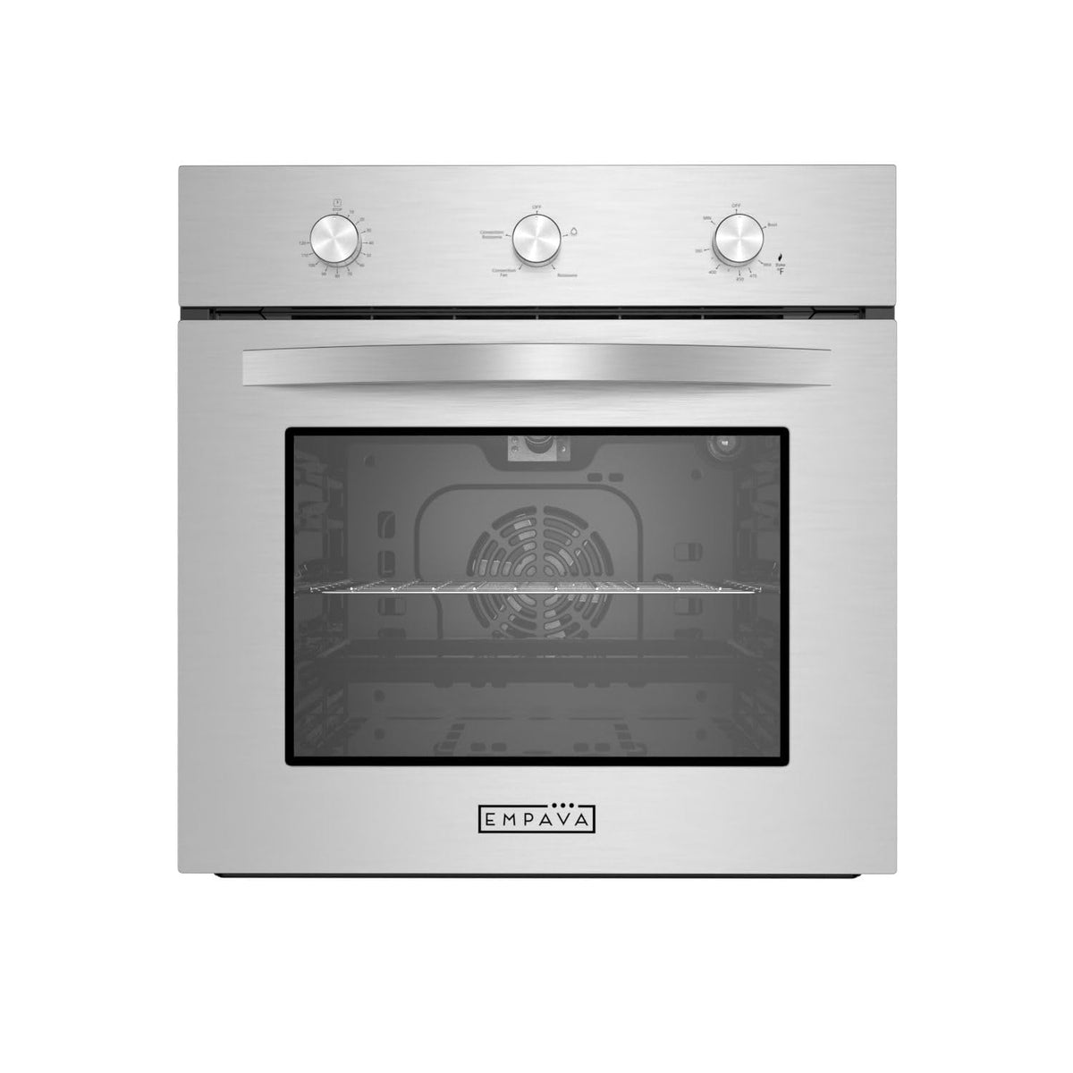 Empava 24 Inch Single Gas Wall Oven for NG - Convection Built-in Oven with 360° Rotisserie, 2.3 Cu. Ft. Capacity, 18-Gauge Stainless Steel, and Mechanical Timer